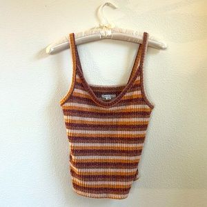 American Eagle Ribbed-Knit Tank with Orange, Red, and Cream Stripes